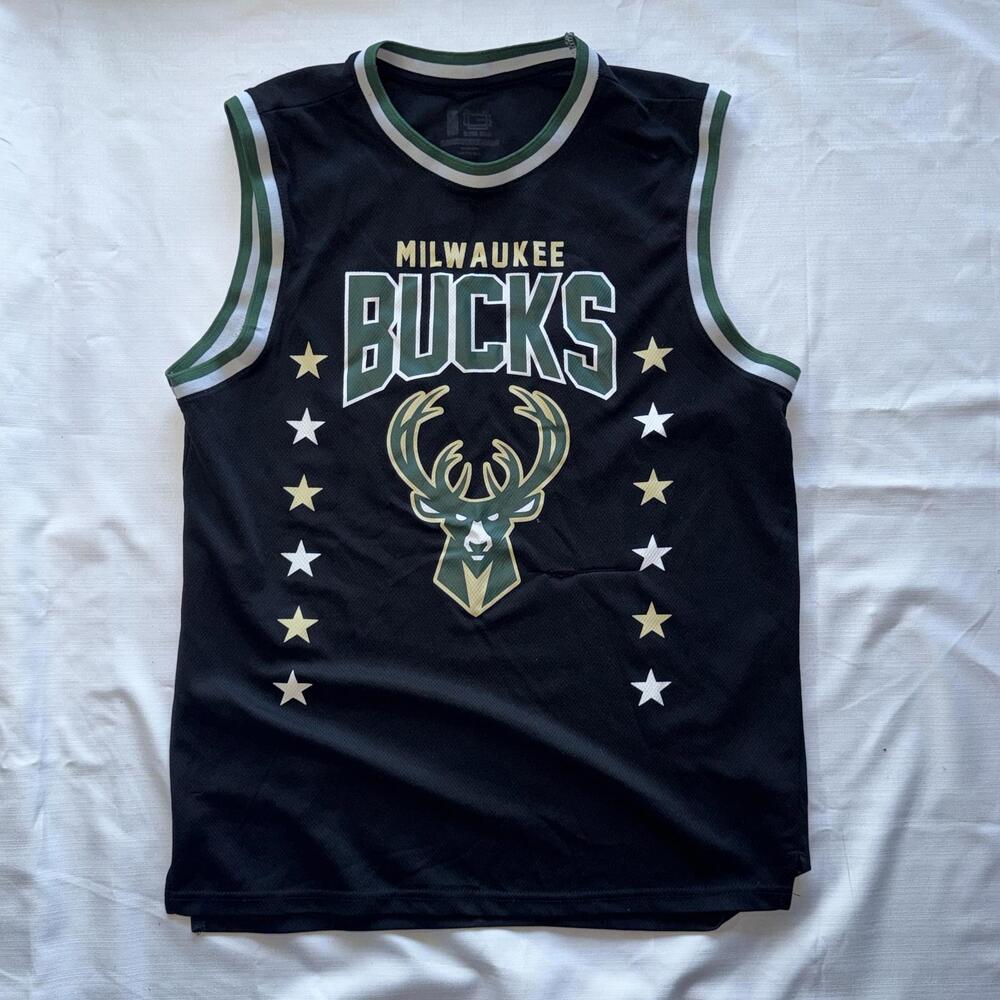 Men's Small Milwaukee Bucks Ultra Game Jersey NBA Deer Black Star‎ Basketball